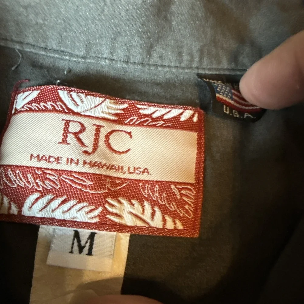 RJC Shirt Mens M Gray‎ Hawaiian Aloha Made in Hawaii USA Beach Palm Ocean Print
